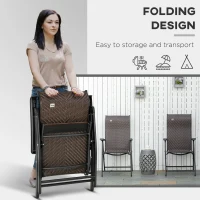 Outsunny Set of Two Folding Garden Chairs, with Seven-Position Adjustable Backs - Brown(m-4)