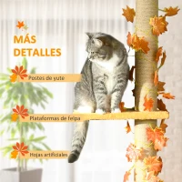 PawHut Árbol para Gatos de Suelo a Techo de 202-242 cm con 3 Plataformas Altura Ajustable y Decoración de Hoja de Arce Naranja(m-6)