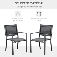 Outsunny Garden Chairs Set Of 2 Outdoor Chairs with Steel Frame Texteline Seats for Dining Patio Balcony Dark Grey and Black(m-5)