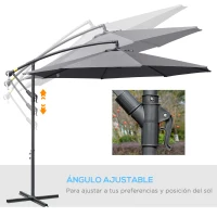 Outsunny Sombrilla de Jardín Ø295x255 cm Parasol Excéntrico Inclinable con Manivela Base Cruzada y Soporte de Metal 8 Varillas para Terraza Exterior Balcón Gris(m-5)