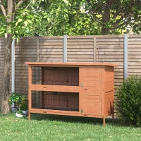 PawHut Rabbit Hutch Outdoor Guinea Pig Hutch Bunny Cage with No-Leak Trays, Divider, 136 x 50 x 93cm, Orange(m-2)