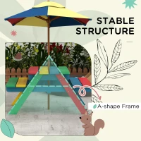 Outsunny Wooden Kids Table and Chair Set with Removable Parasol, for Ages 3-6 Years - Multicoloured(m-7)