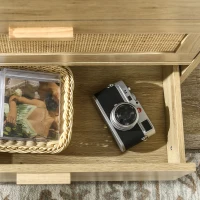 HOMCOM Cómoda con 4 Cajones de Rejilla de Ratán Cajonera de Madera para Dormitorio Estilo Cannage Bohemio 60x38x88,5cm Natural(m-7)