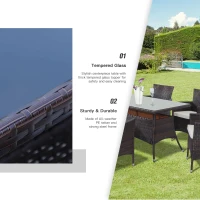 Outsunny 6 Seater Rattan Dining Set with Cushions, Rattan Garden Furniture Set with 6 Armchairs, Rectangular Glass Top Table, Outdoor Dining Table and Chairs, Brown(m-6)
