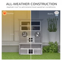 PawHut Three-Tier wooden Kitten Shelter, Outdoor Cat House, with Jumping Platforms, Asphalt Roof, Doors - Grey(m-5)