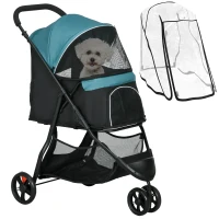 PawHut Foldable Pet Stroller w/ Rain Cover, for XS Dogs, S Dogs - Dark Green(m-1)