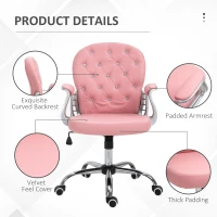 Vinsetto Office Chair Ergonomic 360° Swivel PU Diamante Padded Base 5 Castor Wheels for Home Work Pink(m-7)