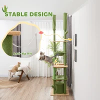 PawHut 225-255cm Adjustable Floor to Ceiling Cat Tree, Tall Cat Tower for Indoor Cats w/ Scratching Posts, Green(m-7)