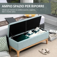 HOMCOM Panca Imbottita Contenitore in Tessuto con Design Scandinavo, 110x39x45Acm - Azzurro(m-4)