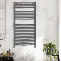 HOMCOM Curved Heated Towel Rail, Hydronic Bathroom Ladder Radiator Towel Warmer For Central Heating 600mm x 1200mm, Grey(m-2)