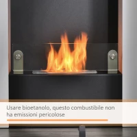 HOMCOM Camino Bioetanolo con Serbatoio da 1.5L e Copertura 20m², Biocamino in Acciaio e Vetro, 60x20x79cm, Bianco e Nero(m-7)