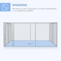 PawHut Kennel per Cani da Esterno a Maglie con Porta con Blocco in Acciaio, 400x400x182cm, Argento(m-4)