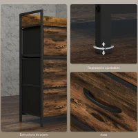 HOMCOM Cajonera de Tela con 4 Cajones Plegables y Marco de Acero Estilo Industrial para Salón 60x29x85 cm Marrón Rústico(m-7)