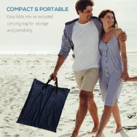 Outsunny Set of 2 Foldable Garden Beach Chair Mat Lightweight Outdoor Sun Lounger Seats Adjustable Back Metal Frame PE Fabric Head Pillow w/ Carry Bag, Blue(m-5)