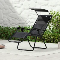 Outsunny Zero Gravity Lounger Chair, Folding Reclining Patio Chair with Shade Cover, Padded Seat, Cup Holder, Soft Cushion and Headrest for Poolside, Camping, Black(m-10)