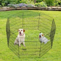 PawHut Parc enclos chiots animaux domestiques pour chiens lapins rongeurs petits animaux intérieur et extérieur diamètre 158 cm 8 panneaux 71 x 91 cm noir(m-2)