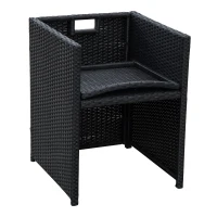 Outsunny 2 Seater Rattan Cube Garden Furniture Set, Rattan Dining Set with Cushions, Outdoor Dining Table and Chairs with 2 Armchairs, 2 Stools, Rectangular Glass Top Table for Patio, Balcony, Black(m-9)