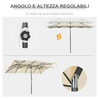 Outsunny Ombrellone Doppio Inclinabile e Regolabile con Cordicella, in Poliestere e Metallo, 150x295x170-214 cm, Crema(m-4)