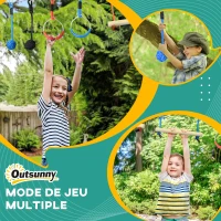 Outsunny Parcours d'obstacles ninja pour enfants 30 accessoires et sac de transport 10 m de slackline bleu noir rouge(m-5)
