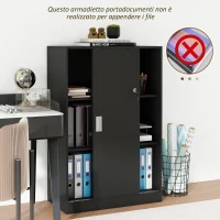 HOMCOM Armadietto da Ufficio a 3 Ripiani con 2 Chiavi di Sicurezza e Ante Scorrevoli, 80x40x120 cm, Nero(m-6)
