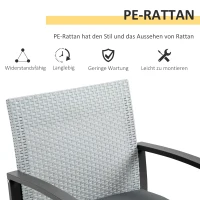 Outsunny Polyrattan Sitzgruppe für 2 Personen Balkonmöbel Set mit Beistelltisch mit Sitzkissen Stahl Schwarz+Grau(m-5)