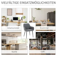 HOMCOM 2er Set Esszimmerstühle Essstühle Polsterstuhl mit atmungsaktivem Leinenbezug Wohnzimmerstuhl Sessel Küchenstuhl mit Rückenlehne Armlehne Leinen Dunkelgrau 59,5 x 56,5 x 81 cm(m-6)