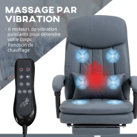 Vinsetto Fauteuil de bureau direction massant chauffant hauteur réglable dossier inclinable repose-pied gris(m-4)