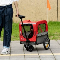 PawHut Remolque de Bicicleta para Perros 2 en 1 Carrito para Perros de Acero con Cinturón de Seguridad Mango de Empuje Extraíble Bandera y Reflectores 129x55,5x92 cm Rojo(m-2)