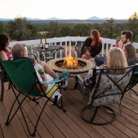 Outsunny 60cm Outdoor Fire Pit Table with Mosaic Outer, Round Firepit with Spark Screen Cover, Fire Poker for Garden Bonfire Party(m-10)