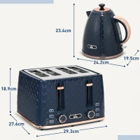 HOMCOM Kettle and Toaster Set, 1.7L 3000W Fast Boil Jug Kettle with Auto Shut Off, 4 Slice Toaster with 7 Level Browning Controls & Crumb Tray, UK Otter Thermostat, Blue(m-3)