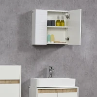 kleankin Bathroom Cabinet with Mirror, Double Door Wall Mounted Storage Cupboard Organizer with Adjustable Shelves, White(m-8)