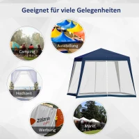 Outsunny Gartenpavillon Pavillon Festzelt Partyzelt wetterfest Zelt mit Moskitonetz Metall + Polyester Blau 3 x 3 m(m-7)