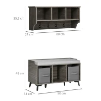 HOMCOM Ensemble de Banc à Chaussures et Porte-manteau Multi-rangement - Coussin rembourrée - pour Entrée, Salon, Chambre - Gris(m-3)