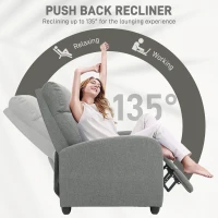 HOMCOM 135° Push Back Recliner Armchair, with Footrest - Grey(m-4)