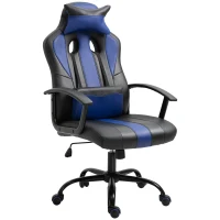 Vinsetto Sedia da Gaming Ergonomica con Cuscino Poggiatesta, Sedia da Ufficio con Lombare Altezza Regolabile e Funzione Dondolo, Nero e Blu, 73 x 64 x 112-122 cm(m-1)