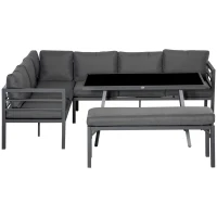 Outsunny Gartenmöbel-Set für 7 Personen mit Beistelltisch Balkonmöbel Set Sofa mit Kissen L-Form Outdoor Aluminium Grau(m-10)