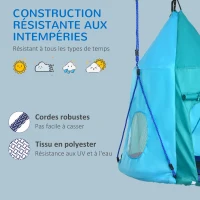 Outsunny Balançoire nid d'oiseau avec tente amovible Ø 100 cm charge max. 150 Kg corde réglable en hauteur 120 à 180 cm bleu(m-8)