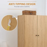 HOMCOM Wardrobe with 2 Doors, 2 Drawers, Hanging Rail for Bedroom Clothes Storage Organiser, 80x52x180cm, Natural Tone(m-6)