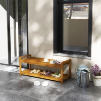 Outsunny Banc de jardin banc de terrasse sans dossier avec étagère et assise à lattes en bois d'acacia - intérieur, extérieur(m-7)