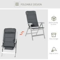Outsunny Garden Chairs Set Of 2, Padded Folding Deck Chair Portable Garden Seats with Adjustable Back and Aluminium Frame, for Camping Pool Grey(m-7)