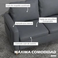 HOMCOM Sofá de 2 Plazas Tapizado en Poliéster con 2 Bolsillos Laterales Reposabrazos y Patas de Madera 143x76x83 cm Gris(m-5)