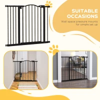 PawHut Metal 74-94cm Adjustable Pet Gate Safety Barrier w/ Auto-Close Door Black(m-6)