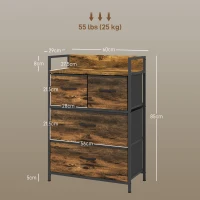 HOMCOM Cassettiera 4 Cassetti Rimovibili dal Design Industriale in Legno e Acciaio, 60x29x85 cm, Marrone e Nero(m-3)