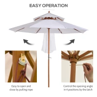 Outsunny 2.7m Elegant Wooden Frame Parasol Umbrella - White(m-5)