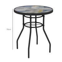 Outsunny Φ60 Garden Table, with Glass Printed Tabletop - Multicolour(m-3)