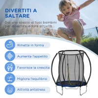 HOMCOM Trampolino Elastico Fitness Blu a 36 Molle per Adulti e Bambini con Rete di Protezione e 3 Gambe a U, Ø225x235 cm(m-7)