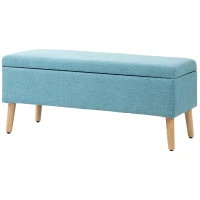 HOMCOM Sitzbank mit Stauraum, bis 220 kg, Leinenoptik, 110x39x45cm, Blau(m-10)