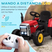 HOMCOM Tractor Eléctrico con Remolque para Niños 3-6 Años con Control Remoto y Cinturón de Seguridad 136,5x50x52,5 cm Rojo(m-5)
