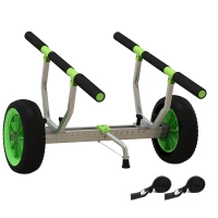 SPORTNOW Chariot de transport pour kayak stand-up paddle canoë avec largeur réglable grandes roues cadre en aluminium noir vert(m-10)