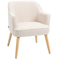 HOMCOM Butaca de Salón Moderna Sillón Tapizado en Lino Sintético Patas de Madera para Dormitorio Oficina 64,5x65x79,5 cm Crema(m-11)